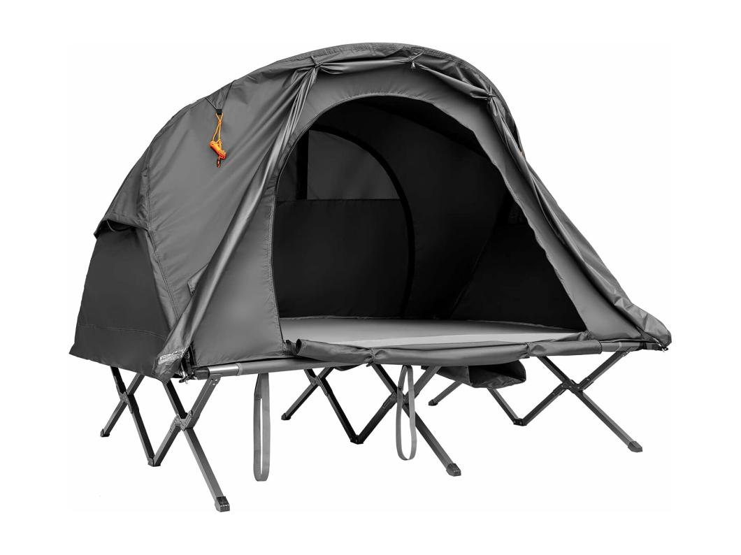 2-Persoons Kampeerbedje tent, 4-in-1 opvouwbaar tentbed, zelfopblazende matras en draagtas, draagbare verhoogde tent voor buitengebruik (Grijs)ZB32374