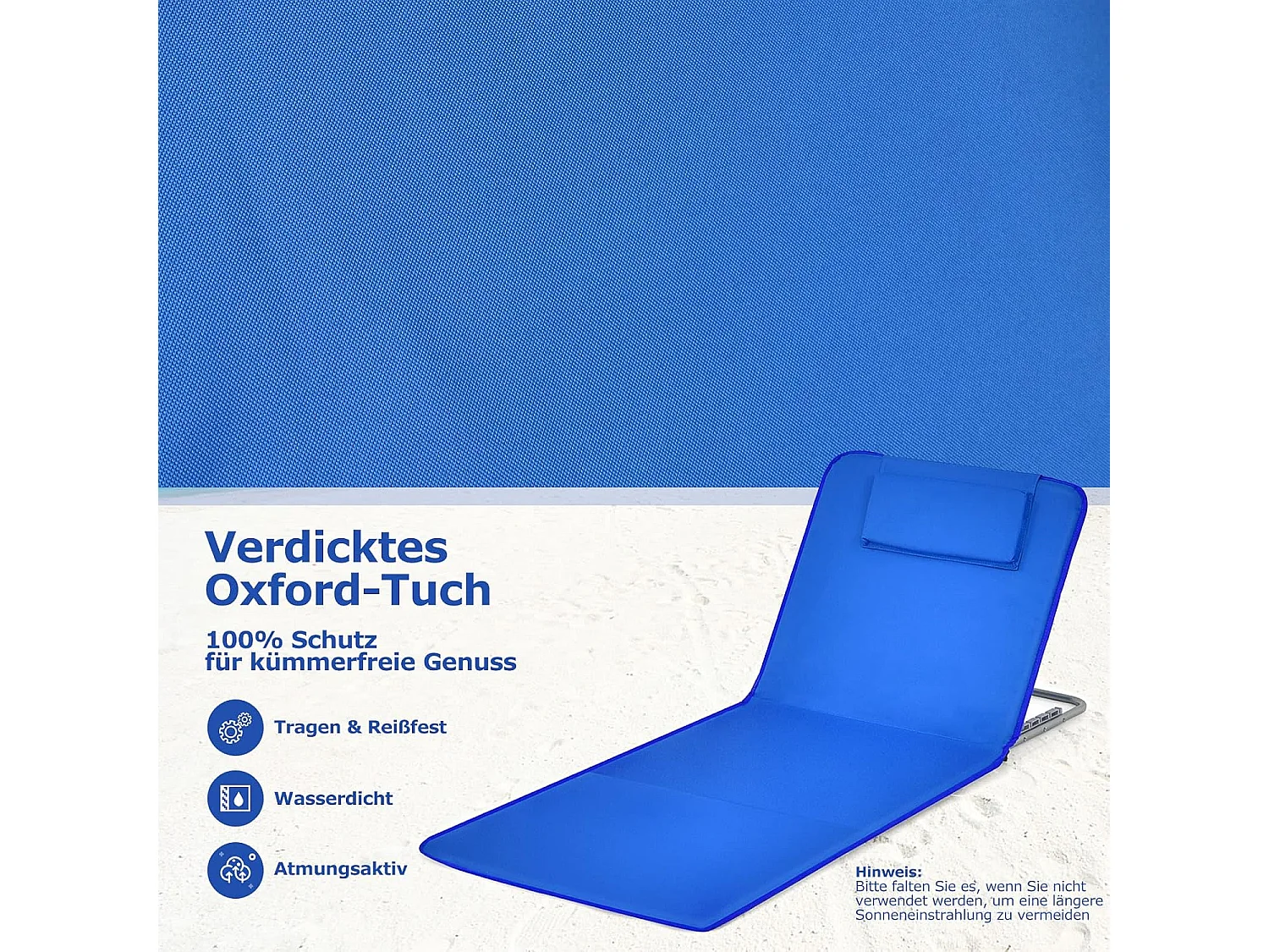 Set van 2 strandmatten met bijzettafel, hoofdkussen en opbergvak, ligmat met verstelbare rugleuning, strandstoel voor het strand (blauw) ZB32435