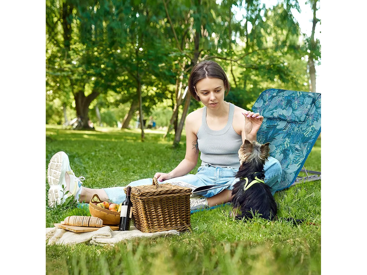 Set van 2 strandmatten met bijzettafel, hoofdkussen en opbergvak, ligmat, opvouwbare zonnemat, licht, draagbaar, strandligstoel voor het strand (turquoise)ZB32435