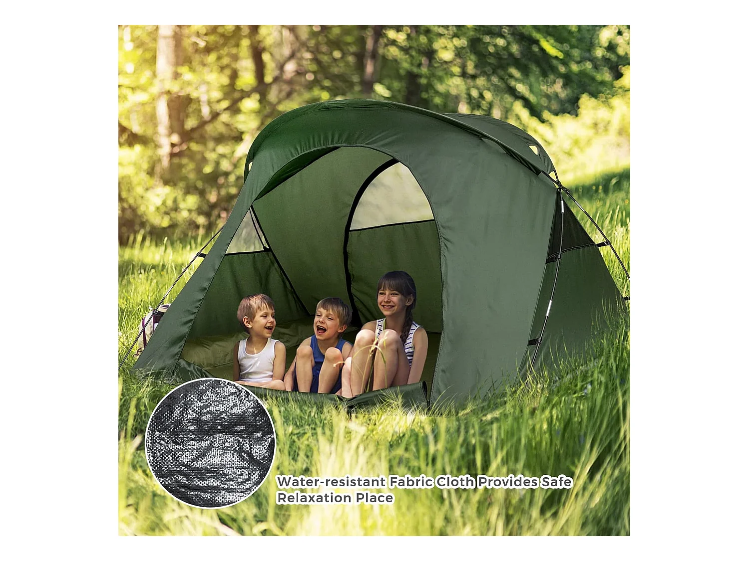 2-Persoons Kampeerbedje tent, 4-in-1 opvouwbaar tentbed met buitenhoes, draagbare verhoogde tent voor schoenen en lamphaak voor buitengebruik (Groen)ZB32374