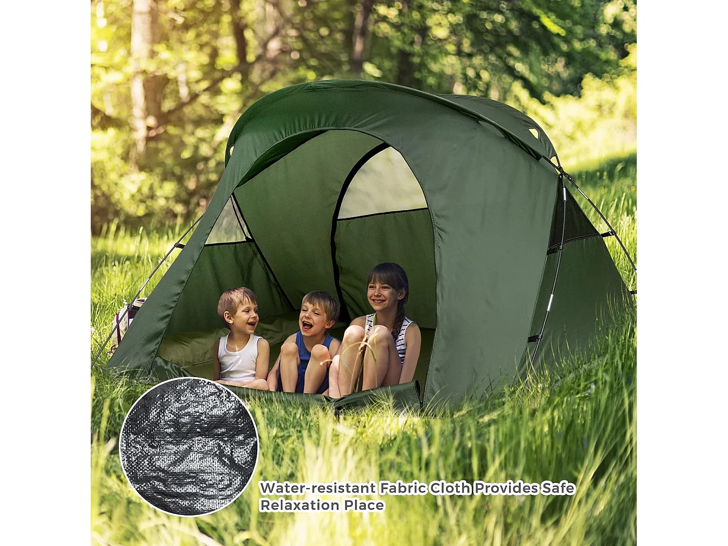 2-Persoons Kampeerbedje tent, 4-in-1 opvouwbaar tentbed met buitenhoes, draagbare verhoogde tent voor schoenen en lamphaak voor buitengebruik (Groen)ZB32374