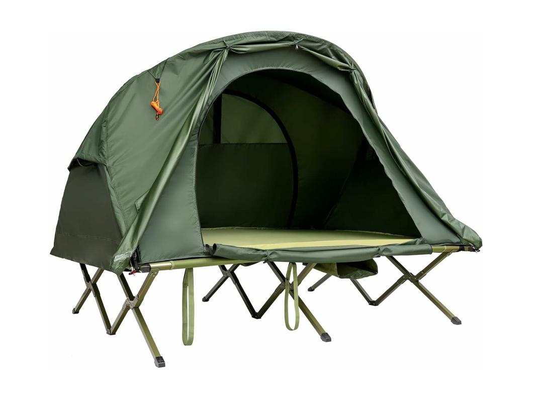 2-Persoons Kampeerbedje tent, 4-in-1 opvouwbaar tentbed met buitenhoes, draagbare verhoogde tent voor schoenen en lamphaak voor buitengebruik (Groen)ZB32374