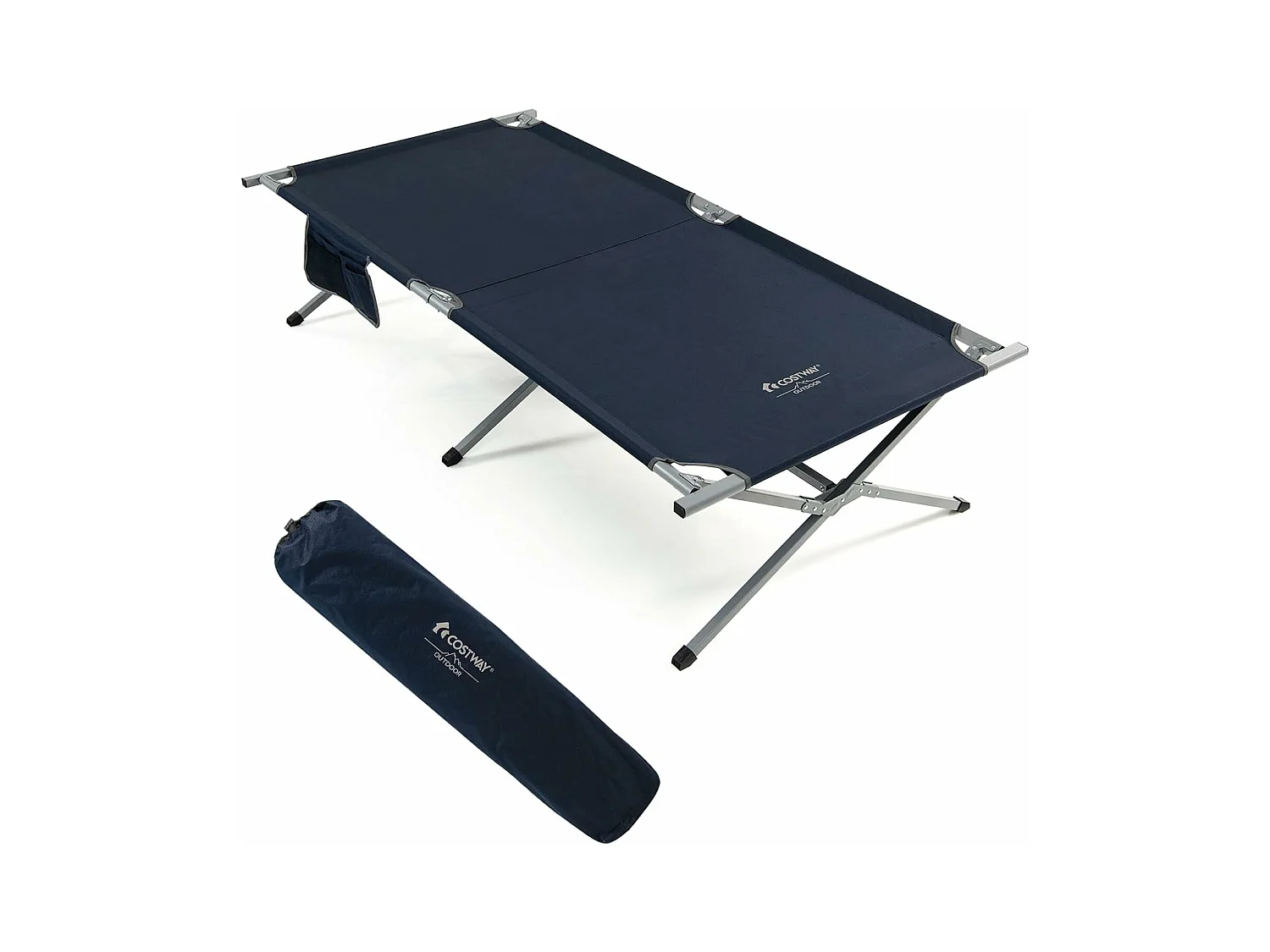 Veldbed, inklapbaar, 214,5 x 106 cm, campingbed met zijzak, draagbare campingstoel, belastbaar tot 150 kg,klapbed voor camping, strand (blauw) ZB32674