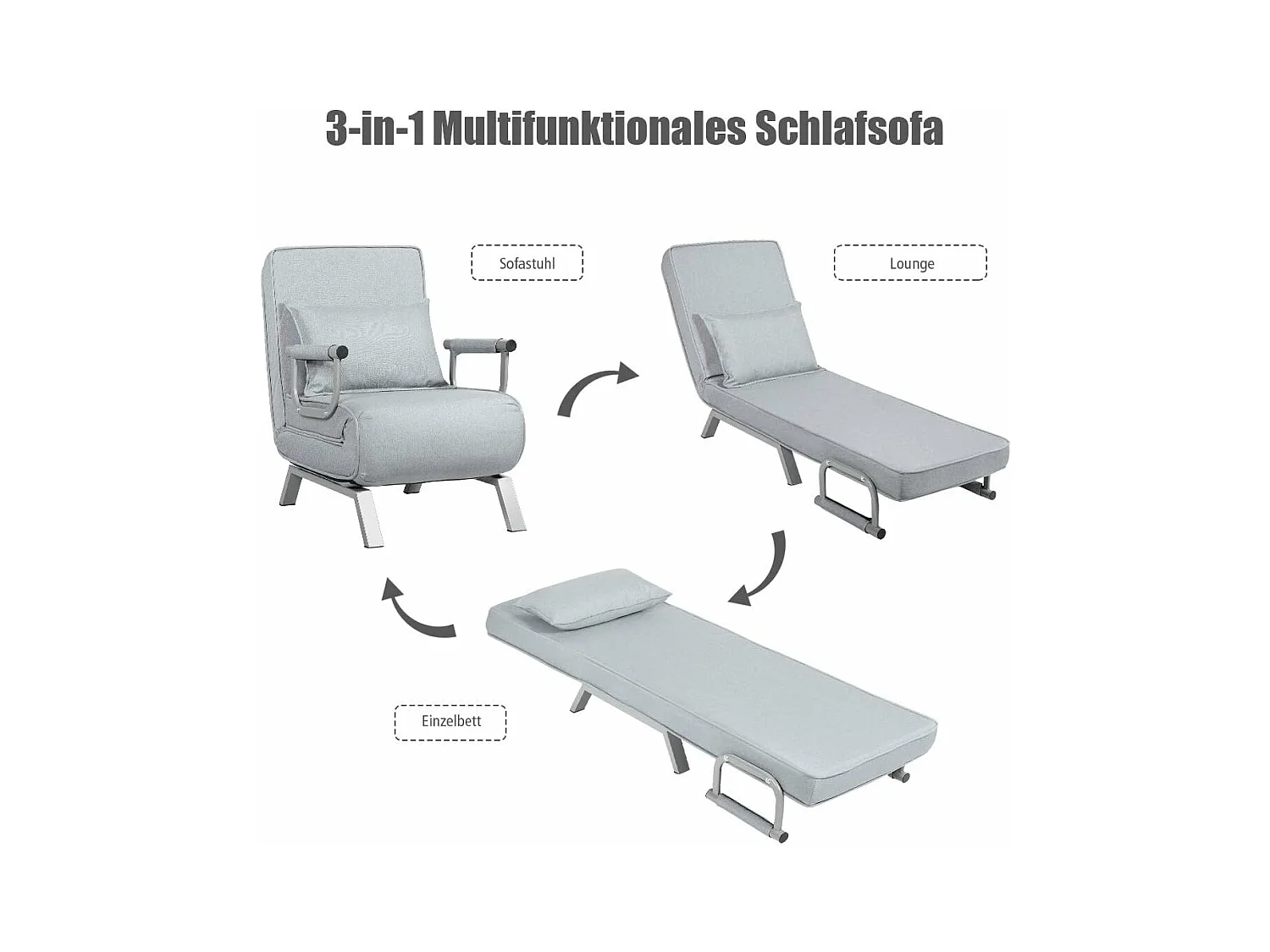 4-in-1 slaapstoel, inklapbaar, slaapbank met 5 standen, verstelbare rugleuning,bankbed met metalen frame, belastbaar tot 150 kg TH32639