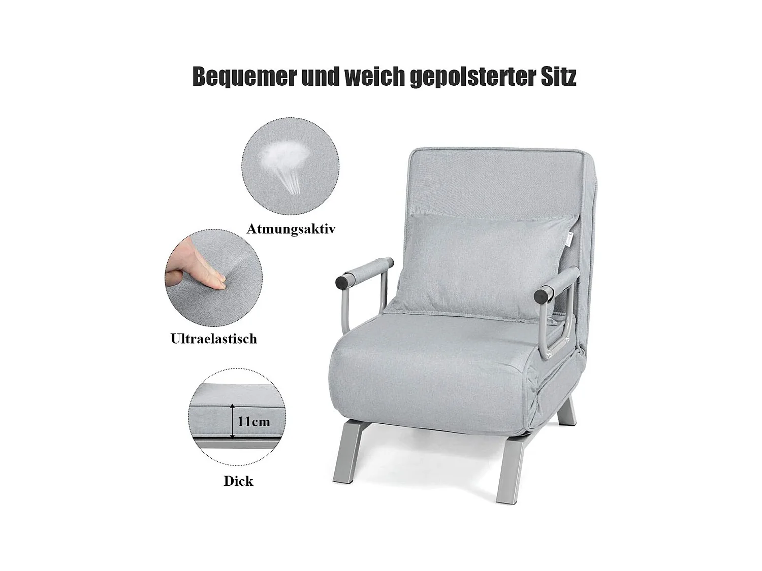 4-in-1 slaapstoel, inklapbaar, slaapbank met 5 standen, verstelbare rugleuning,bankbed met metalen frame, belastbaar tot 150 kg TH32639