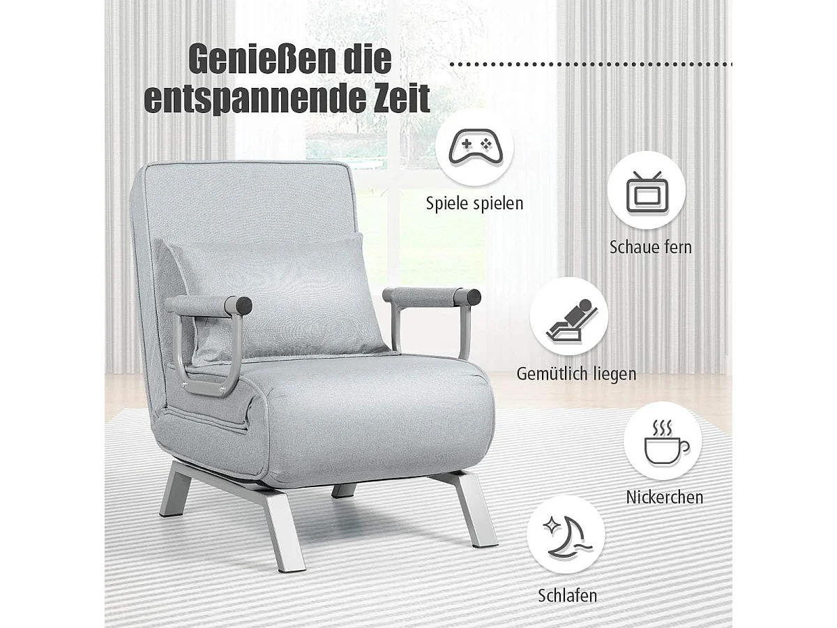 4-in-1 slaapstoel, inklapbaar, slaapbank met 5 standen, verstelbare rugleuning,bankbed met metalen frame, belastbaar tot 150 kg TH32639