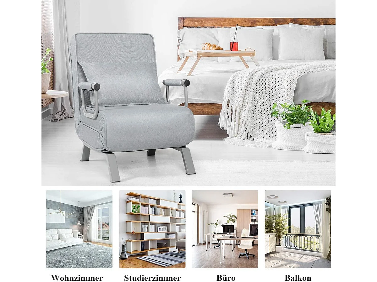 4-in-1 slaapstoel, inklapbaar, slaapbank met 5 standen, verstelbare rugleuning,bankbed met metalen frame, belastbaar tot 150 kg TH32639