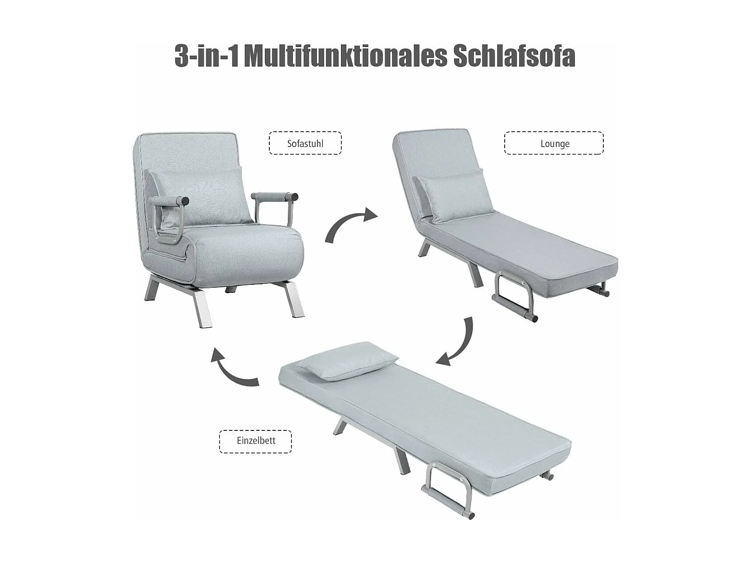 4-in-1 slaapstoel, inklapbaar, slaapbank met 5 standen, verstelbare rugleuning,bankbed met metalen frame, belastbaar tot 150 kg TH32639