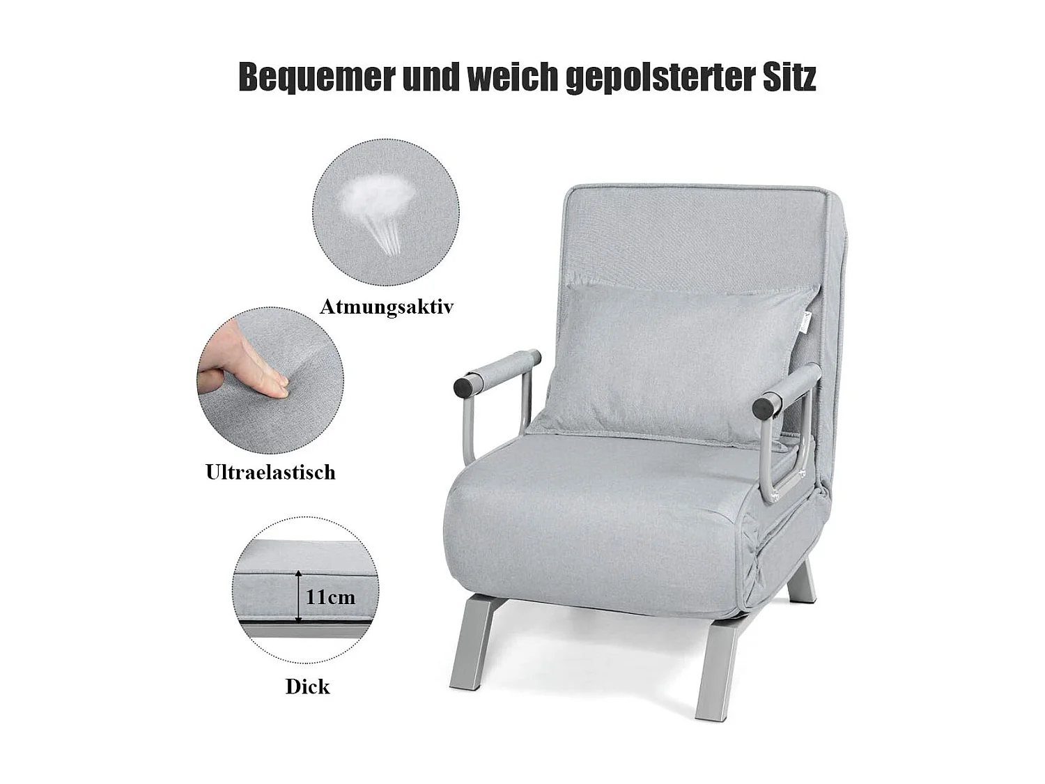 4-in-1 slaapstoel, inklapbaar, slaapbank met 5 standen, verstelbare rugleuning,bankbed met metalen frame, belastbaar tot 150 kg TH32639