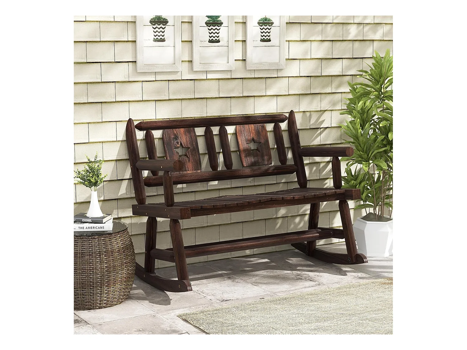 Tuinbank, schommelbank, zitbank tot 320 kg belastbaar, houten bank voor 2-zits, terrasbank van hout, parkbank voor tuin, terras, balkon, 111 x 85 x 89 cm