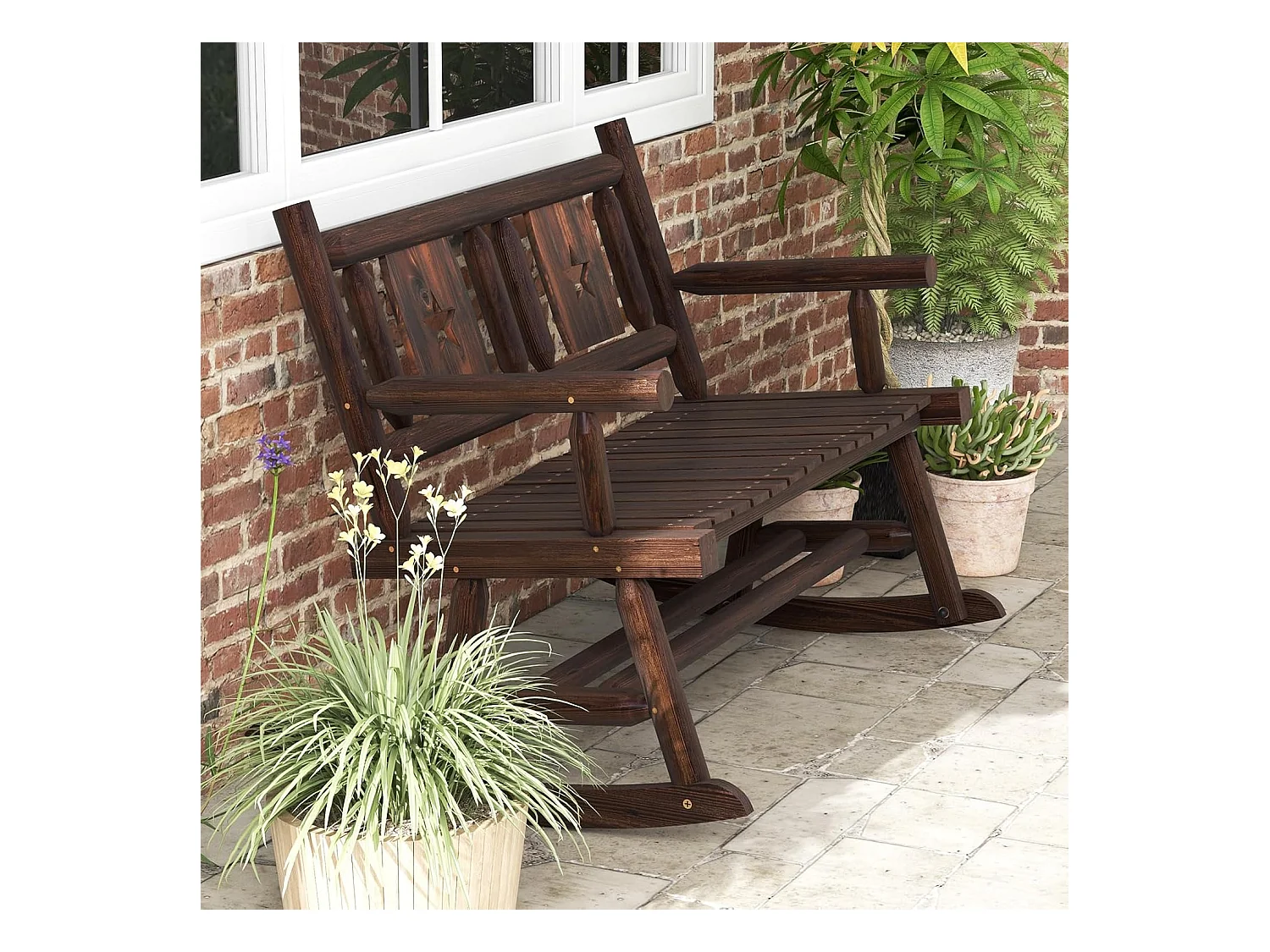 Tuinbank, schommelbank, zitbank tot 320 kg belastbaar, houten bank voor 2-zits, terrasbank van hout, parkbank voor tuin, terras, balkon, 111 x 85 x 89 cm