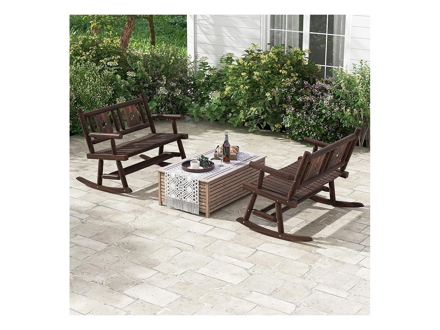 Tuinbank, schommelbank, zitbank tot 320 kg belastbaar, houten bank voor 2-zits, terrasbank van hout, parkbank voor tuin, terras, balkon, 111 x 85 x 89 cm