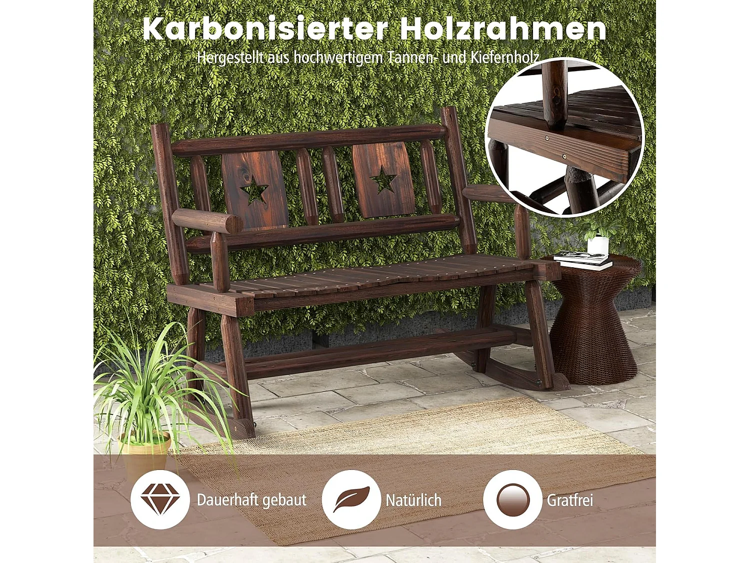 Tuinbank, schommelbank, zitbank tot 320 kg belastbaar, houten bank voor 2-zits, terrasbank van hout, parkbank voor tuin, terras, balkon, 111 x 85 x 89 cm