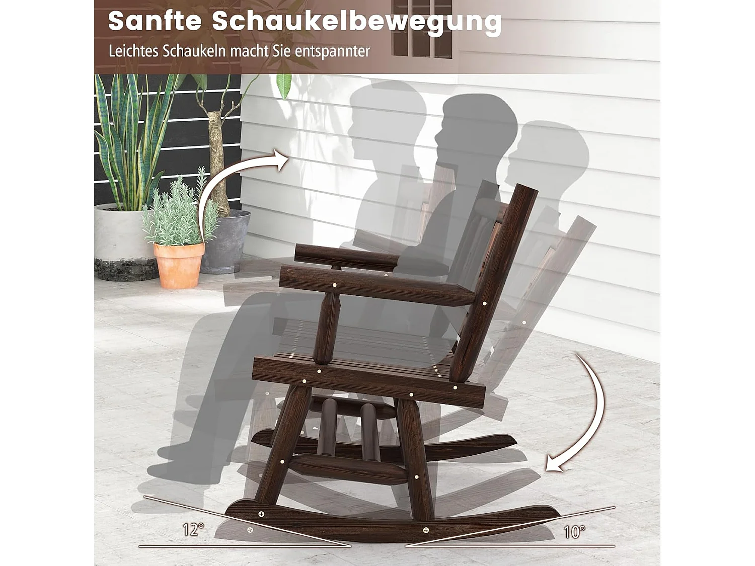 Tuinbank, schommelbank, zitbank tot 320 kg belastbaar, houten bank voor 2-zits, terrasbank van hout, parkbank voor tuin, terras, balkon, 111 x 85 x 89 cm