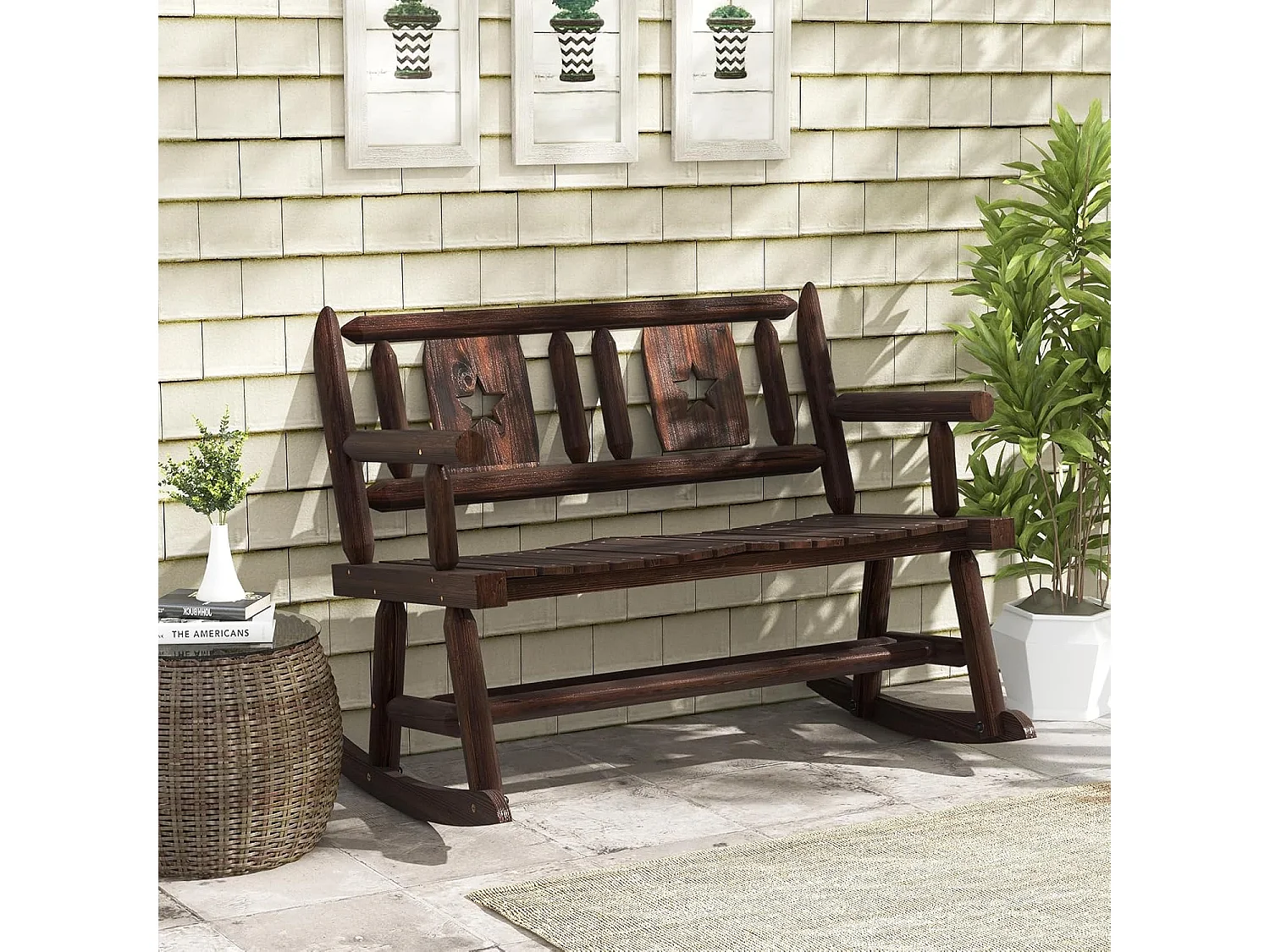 Tuinbank, schommelbank, zitbank tot 320 kg belastbaar, houten bank voor 2-zits, terrasbank van hout, parkbank voor tuin, terras, balkon, 111 x 85 x 89 cm