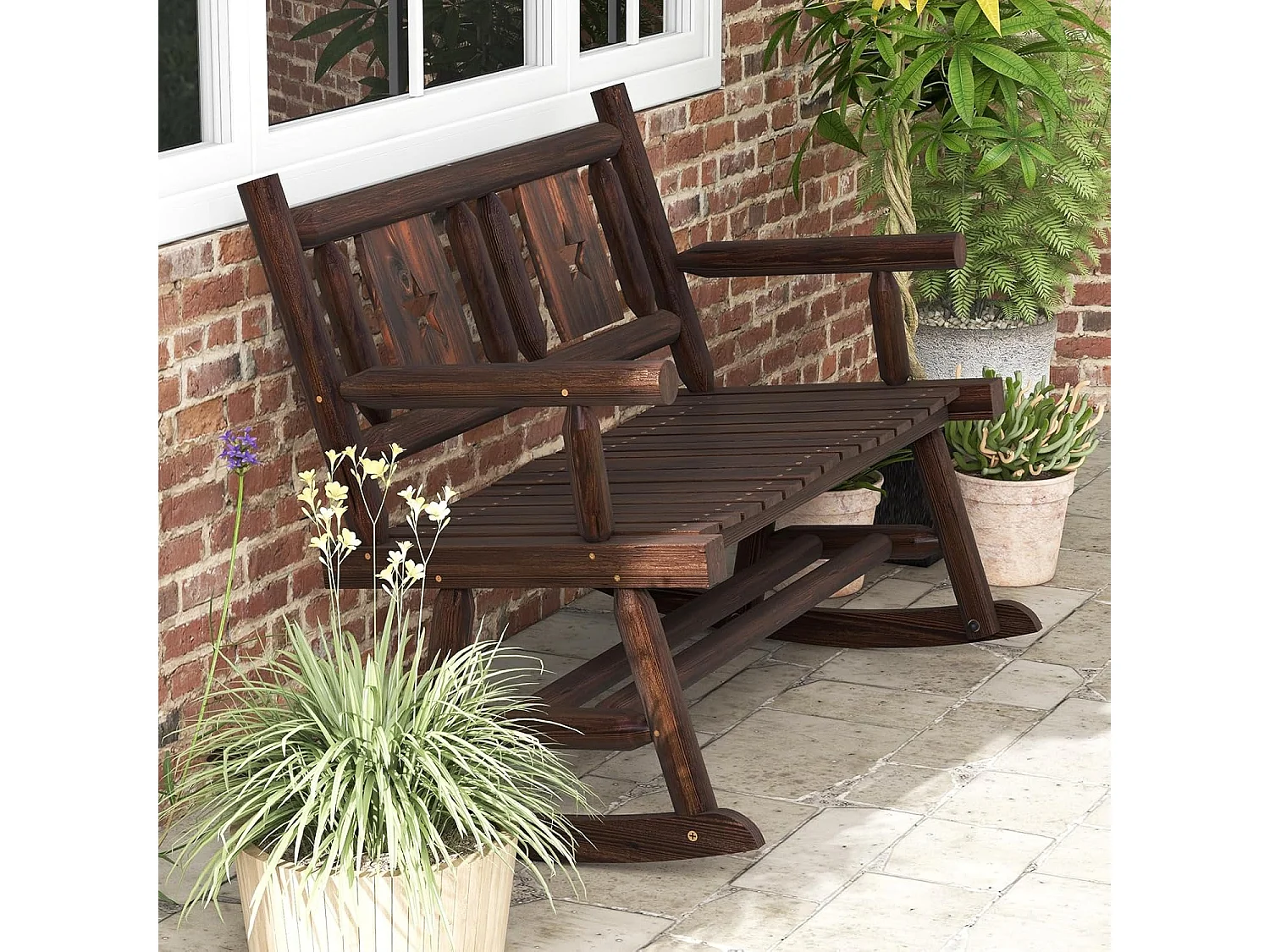 Tuinbank, schommelbank, zitbank tot 320 kg belastbaar, houten bank voor 2-zits, terrasbank van hout, parkbank voor tuin, terras, balkon, 111 x 85 x 89 cm