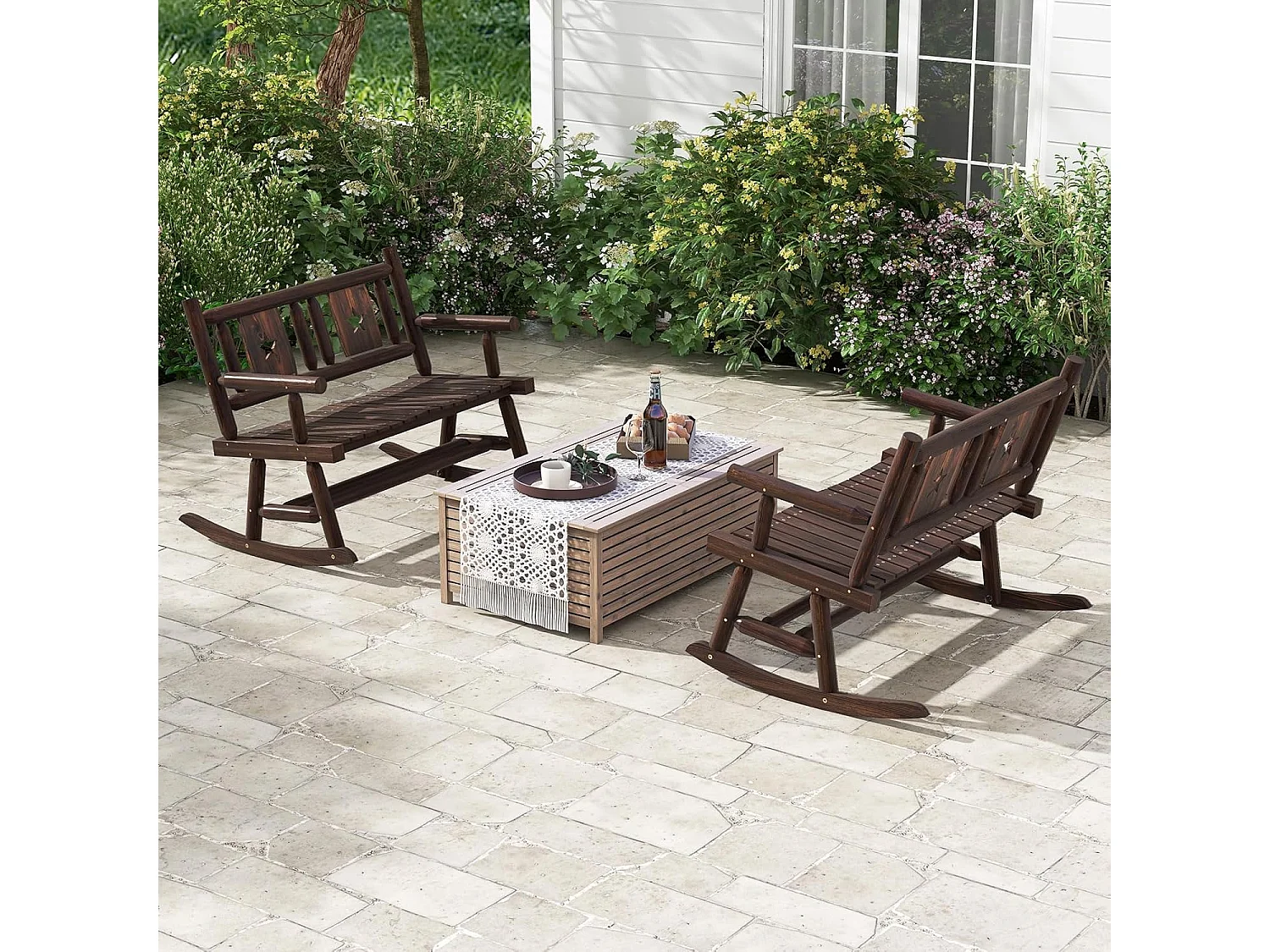 Tuinbank, schommelbank, zitbank tot 320 kg belastbaar, houten bank voor 2-zits, terrasbank van hout, parkbank voor tuin, terras, balkon, 111 x 85 x 89 cm