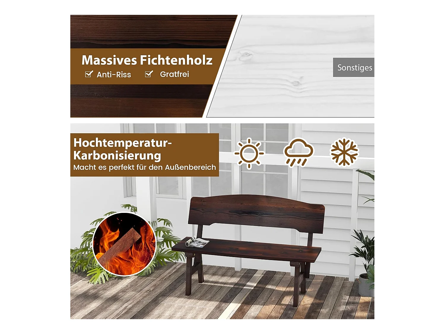 Tuinbank, schommelbank, zitbank tot 320 kg belastbaar, houten bank voor 2-zits, terrasbank van hout, parkbank voor tuin, terras, balkon, 111 x 85 x 89 cm