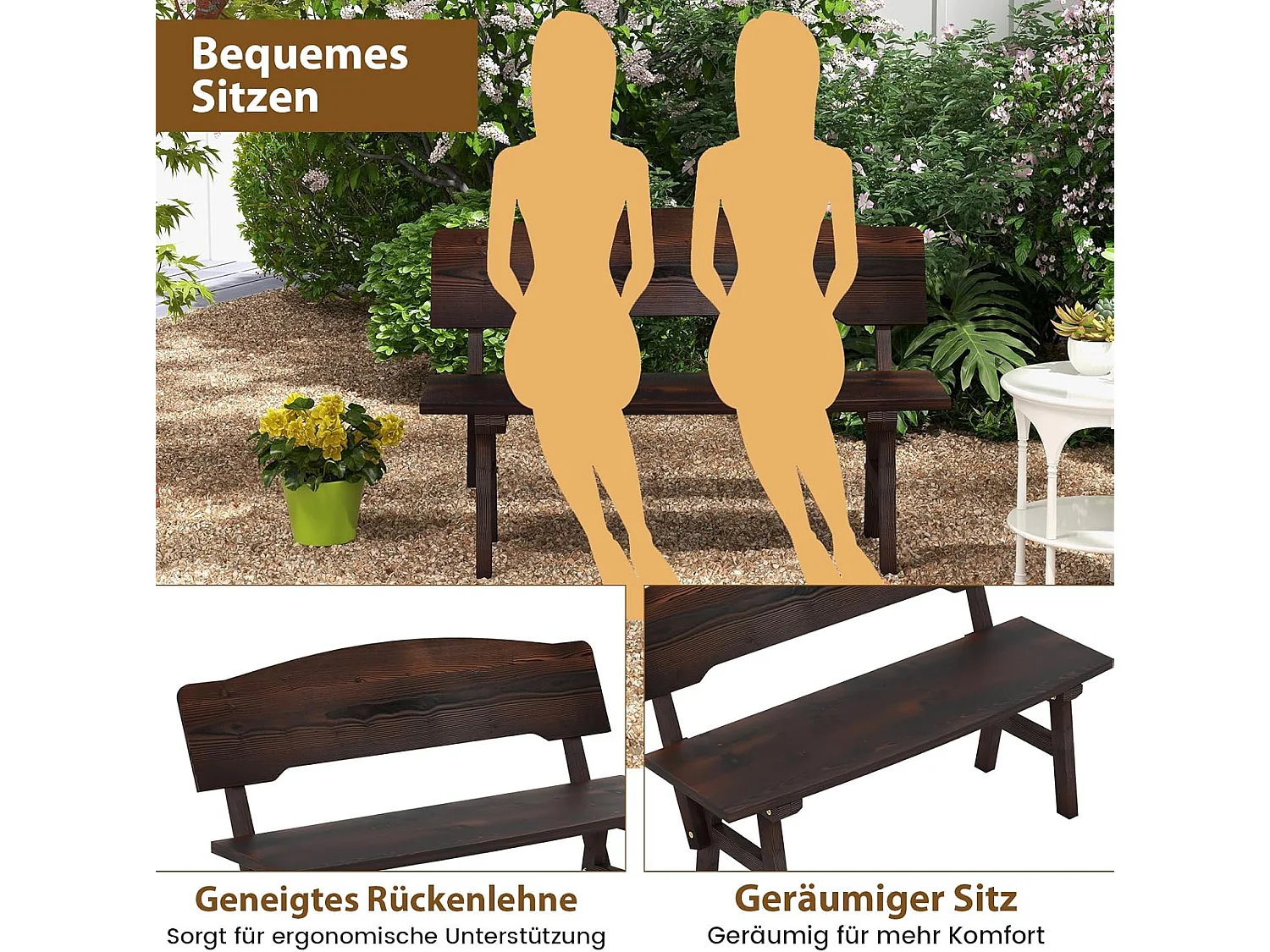 Tuinbank, schommelbank, zitbank tot 320 kg belastbaar, houten bank voor 2-zits, terrasbank van hout, parkbank voor tuin, terras, balkon, 111 x 85 x 89 cm