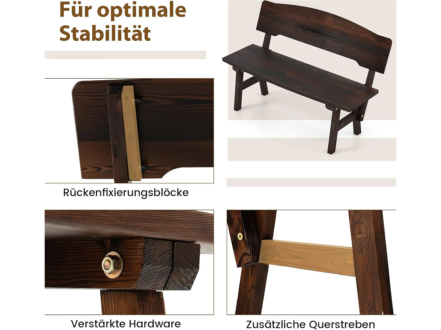 Tuinbank, schommelbank, zitbank tot 320 kg belastbaar, houten bank voor 2-zits, terrasbank van hout, parkbank voor tuin, terras, balkon, 111 x 85 x 89 cm