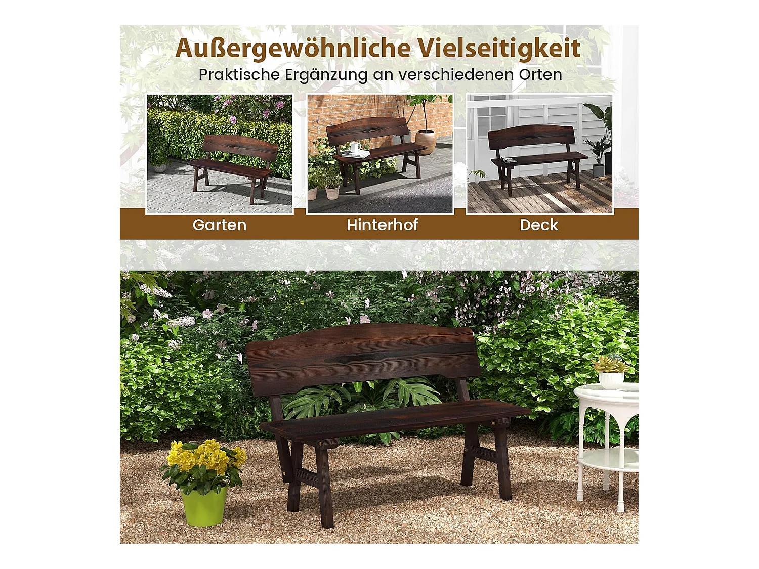 Tuinbank, schommelbank, zitbank tot 320 kg belastbaar, houten bank voor 2-zits, terrasbank van hout, parkbank voor tuin, terras, balkon, 111 x 85 x 89 cm