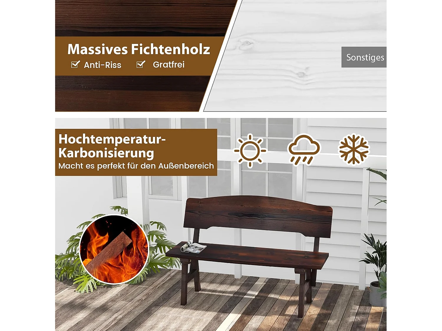 Tuinbank, schommelbank, zitbank tot 320 kg belastbaar, houten bank voor 2-zits, terrasbank van hout, parkbank voor tuin, terras, balkon, 111 x 85 x 89 cm