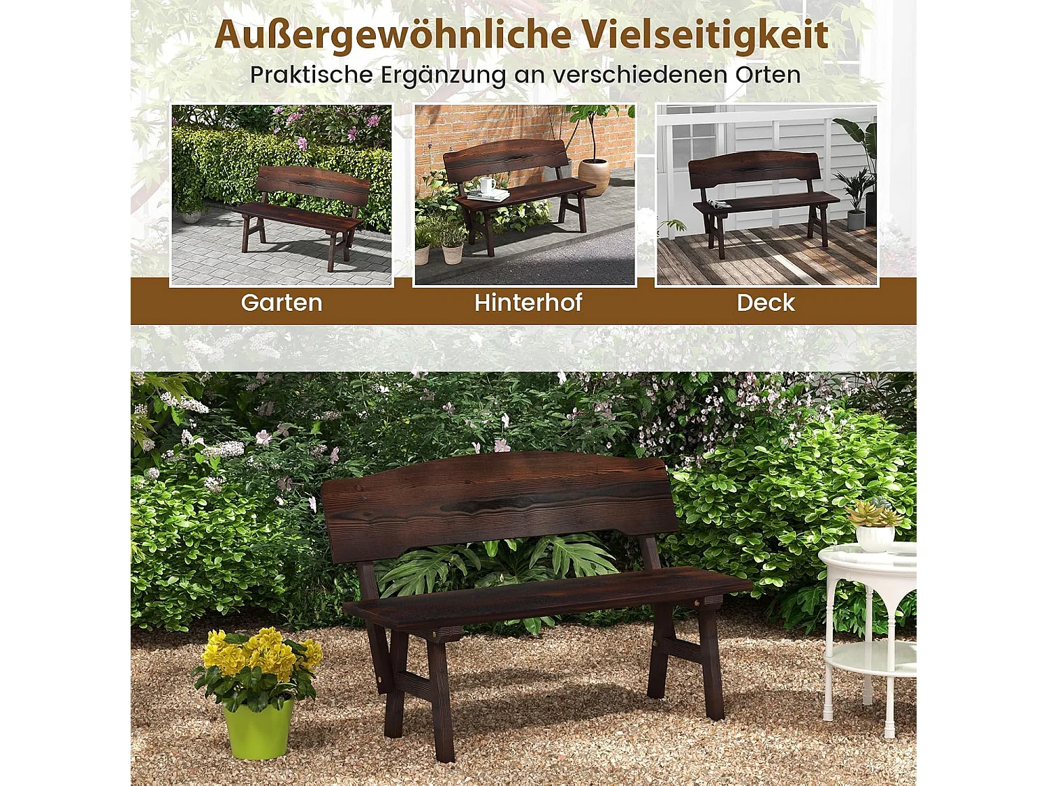 Tuinbank, schommelbank, zitbank tot 320 kg belastbaar, houten bank voor 2-zits, terrasbank van hout, parkbank voor tuin, terras, balkon, 111 x 85 x 89 cm