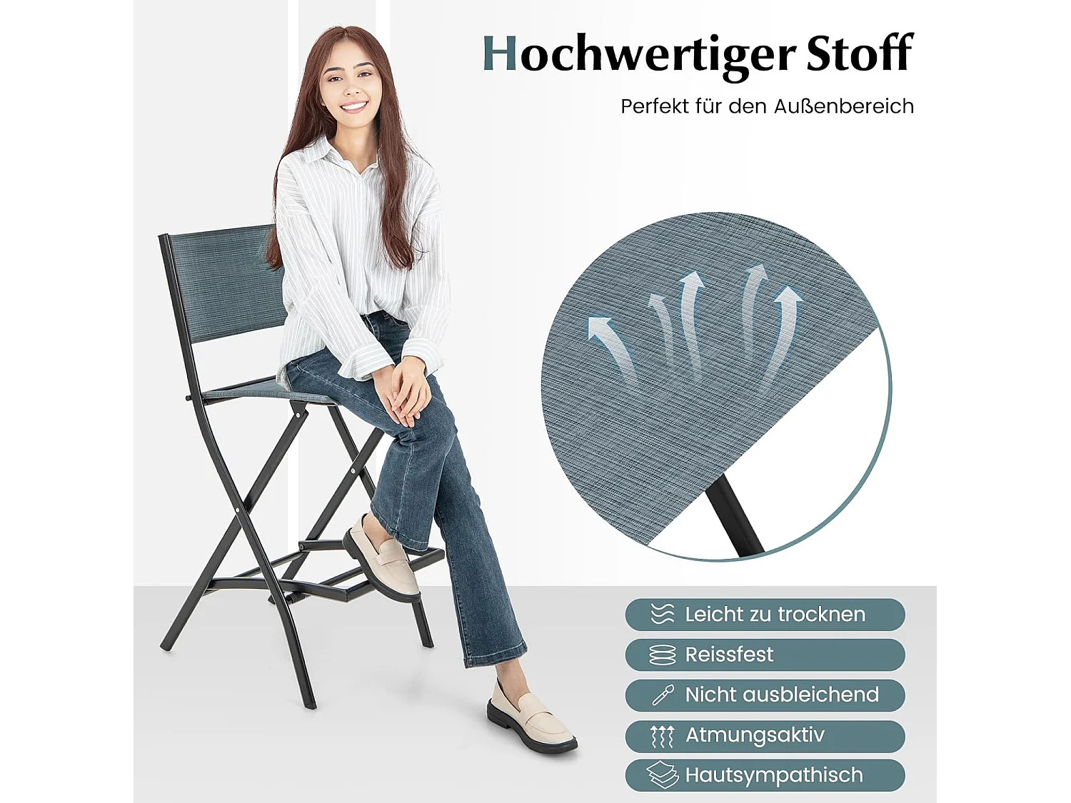 Set van 2 outdoor barkrukken, inklapbare barstoelen, barkruk tot 150 kg belastbaar, zithoogte 71 cm, tuinstoelen voor balkon, tuin en zwembad, blauwZB33563