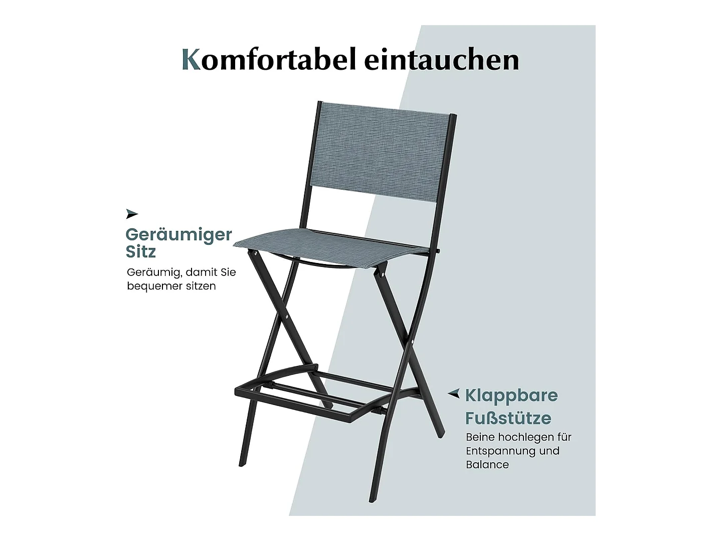 Set van 2 outdoor barkrukken, inklapbare barstoelen, barkruk tot 150 kg belastbaar, zithoogte 71 cm, tuinstoelen voor balkon, tuin en zwembad, blauwZB33563