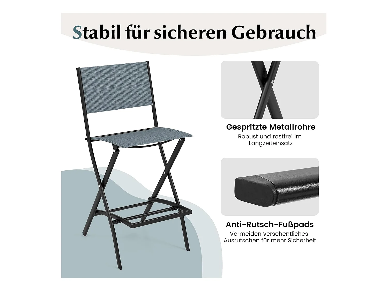Set van 2 outdoor barkrukken, inklapbare barstoelen, barkruk tot 150 kg belastbaar, zithoogte 71 cm, tuinstoelen voor balkon, tuin en zwembad, blauwZB33563
