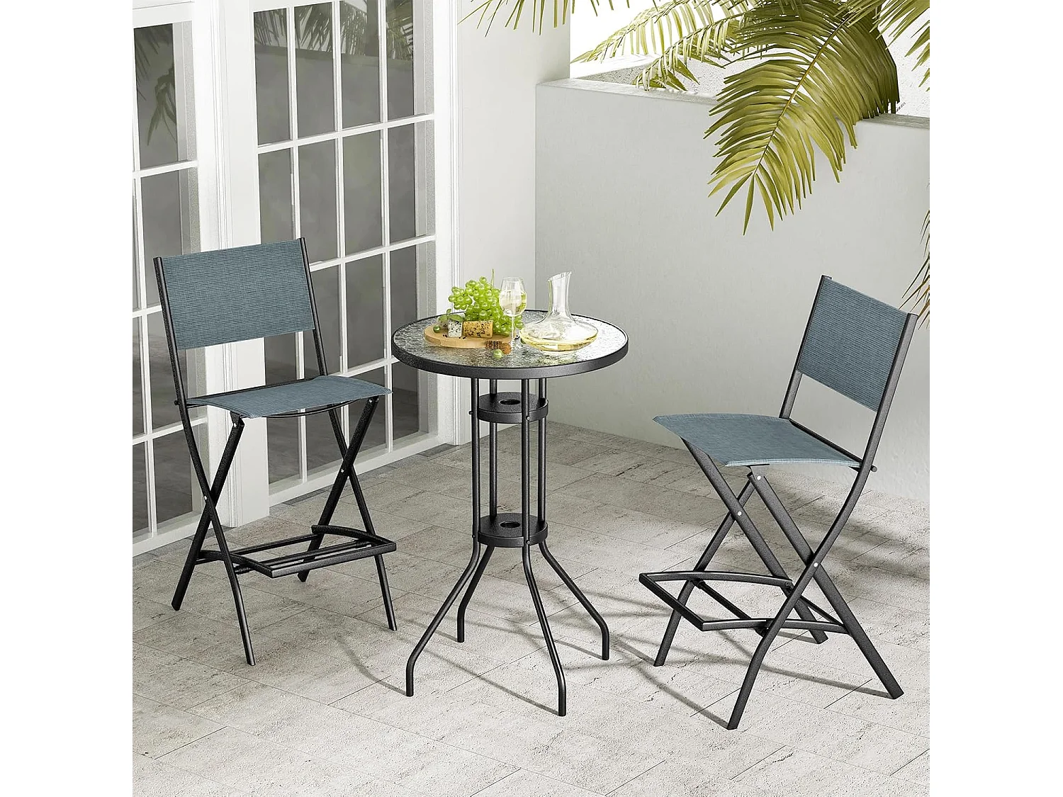 Set van 2 outdoor barkrukken, inklapbare barstoelen, barkruk tot 150 kg belastbaar, zithoogte 71 cm, tuinstoelen voor balkon, tuin en zwembad, blauwZB33563