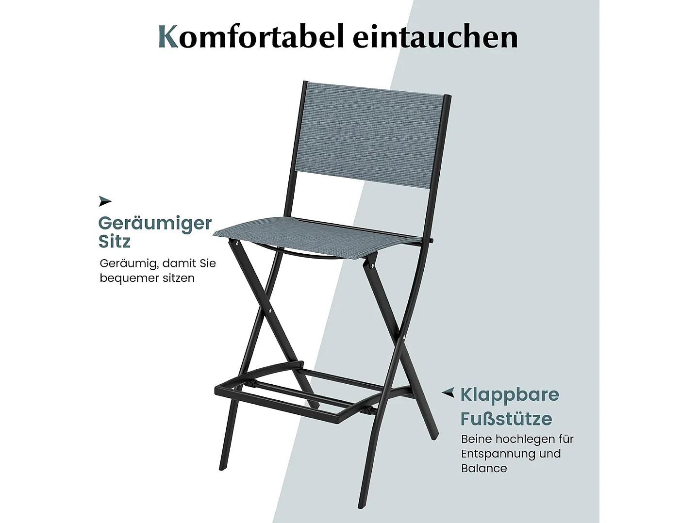Set van 2 outdoor barkrukken, inklapbare barstoelen, barkruk tot 150 kg belastbaar, zithoogte 71 cm, tuinstoelen voor balkon, tuin en zwembad, blauwZB33563