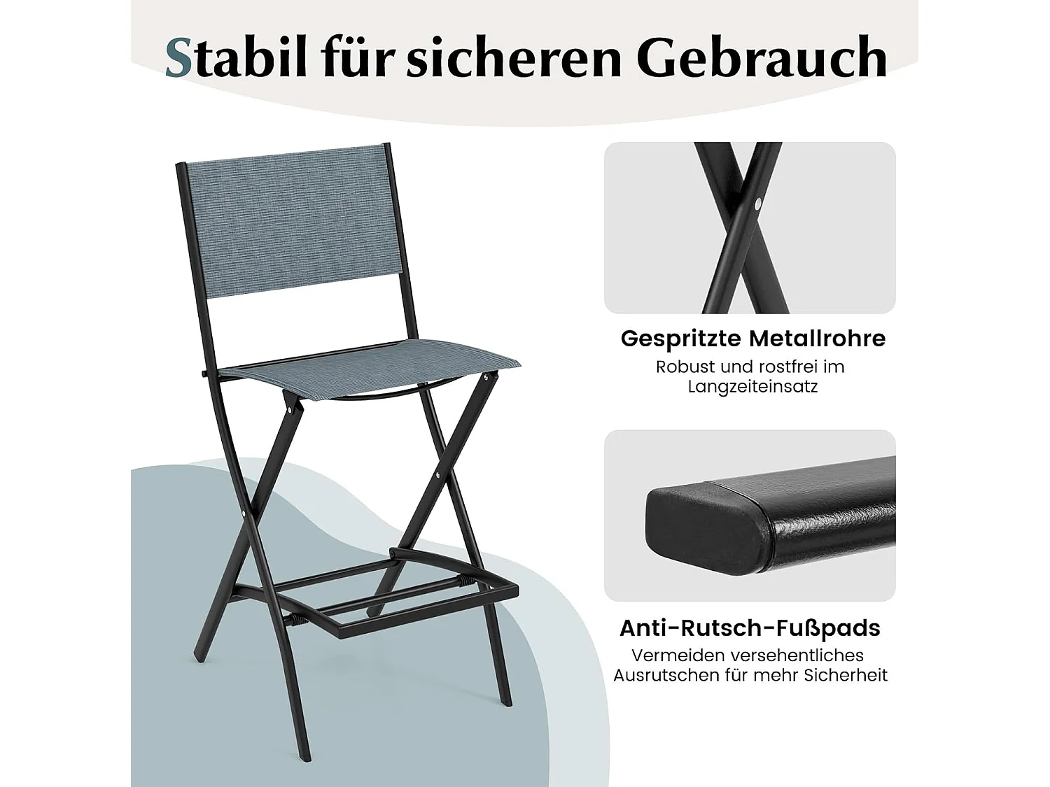 Set van 2 outdoor barkrukken, inklapbare barstoelen, barkruk tot 150 kg belastbaar, zithoogte 71 cm, tuinstoelen voor balkon, tuin en zwembad, blauwZB33563