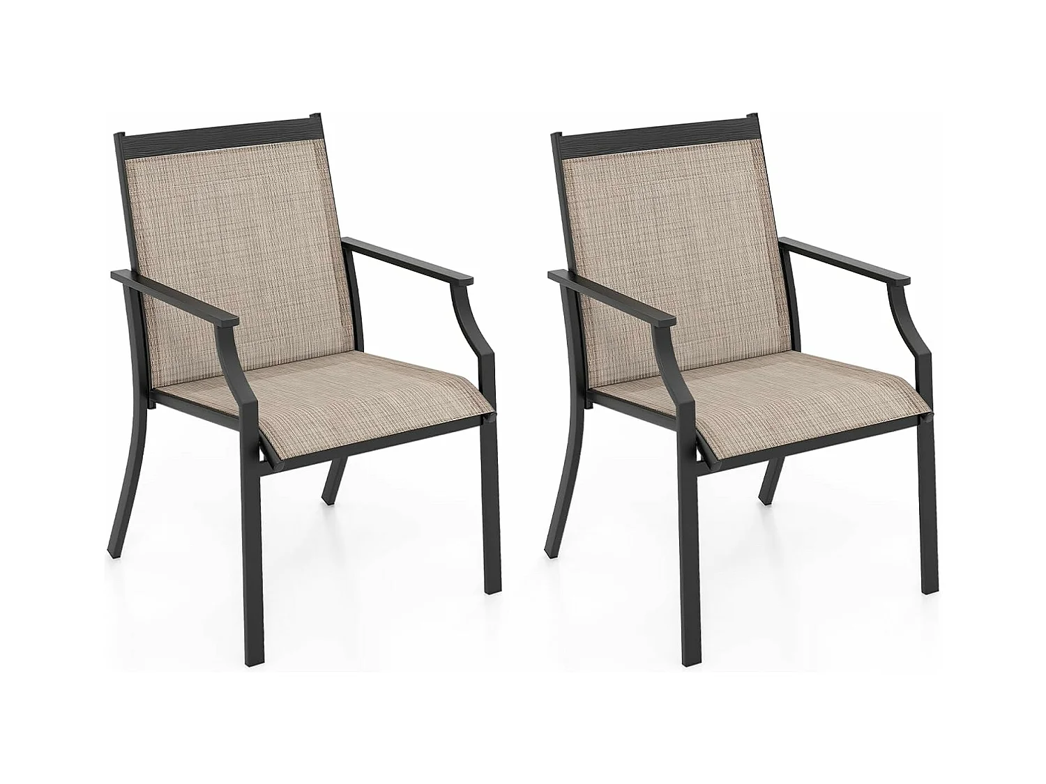 Set van 2 tuinstoelen, terrasstoelen, balkonstoelen met ademende zitting, outdoorstoelen tot 150 kg belastbaar, voor tuin, balkon, zwembad, koffieZB33582
