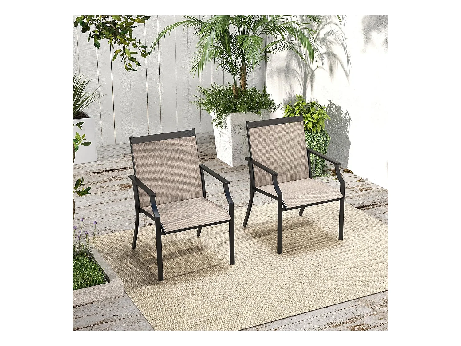 Set van 2 tuinstoelen, terrasstoelen, balkonstoelen met ademende zitting, outdoorstoelen tot 150 kg belastbaar, voor tuin, balkon, zwembad, koffieZB33582