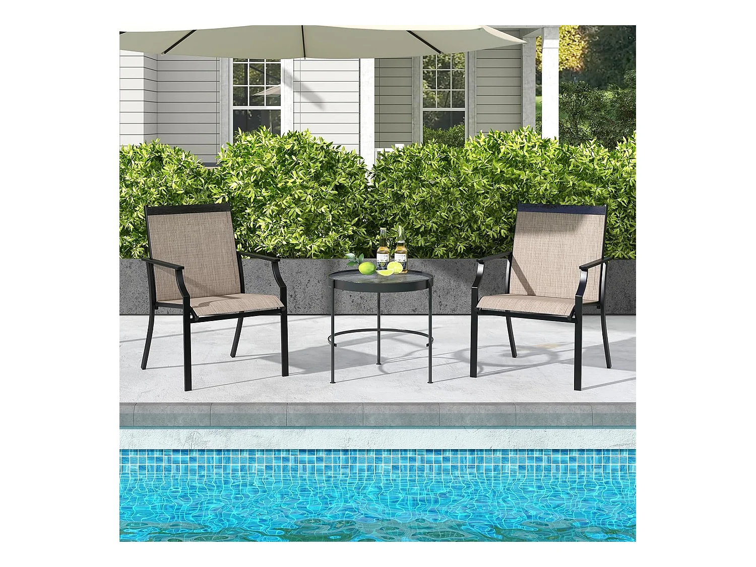 Set van 2 tuinstoelen, terrasstoelen, balkonstoelen met ademende zitting, outdoorstoelen tot 150 kg belastbaar, voor tuin, balkon, zwembad, koffieZB33582