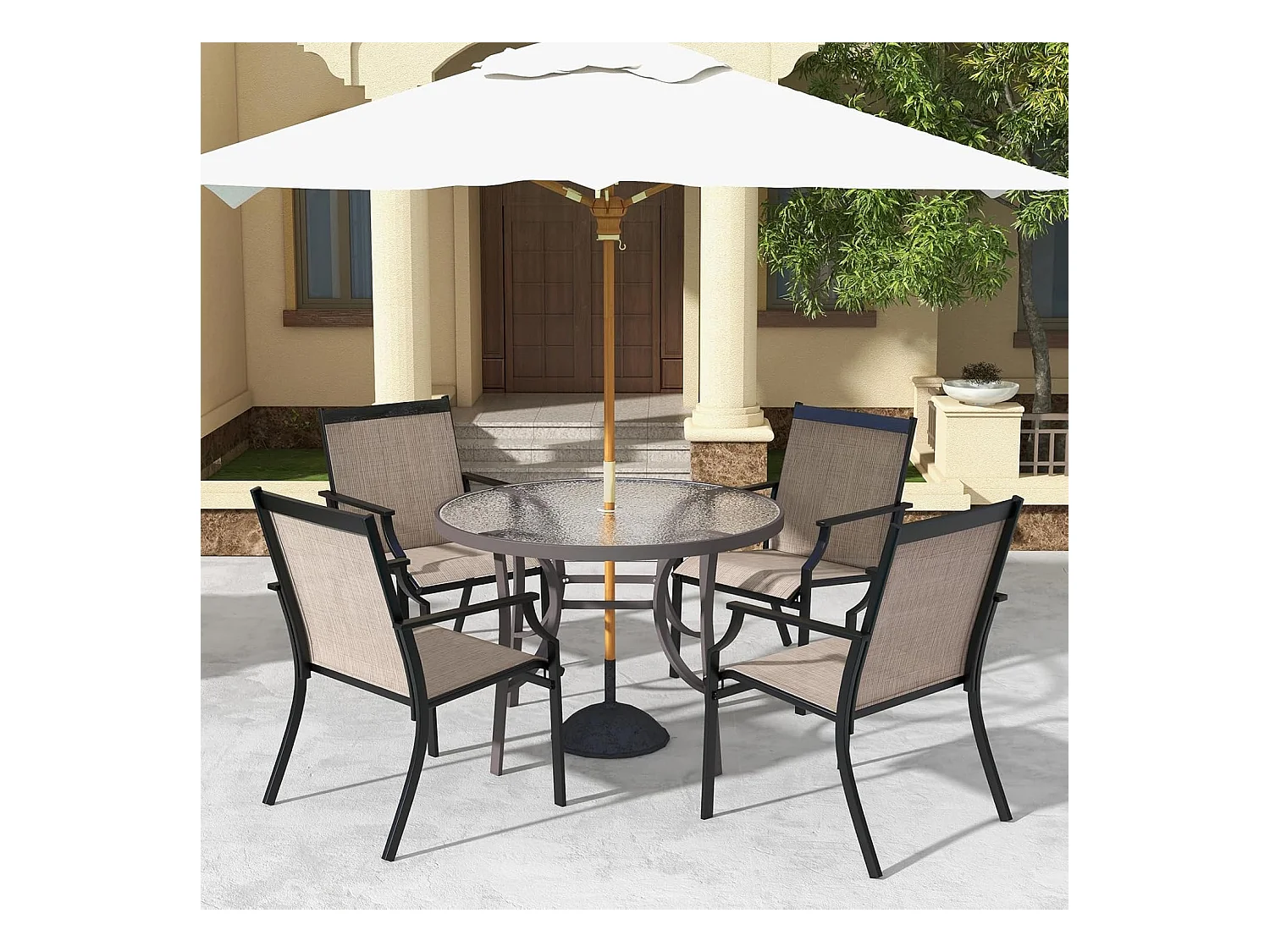 Set van 2 tuinstoelen, terrasstoelen, balkonstoelen met ademende zitting, outdoorstoelen tot 150 kg belastbaar, voor tuin, balkon, zwembad, koffieZB33582