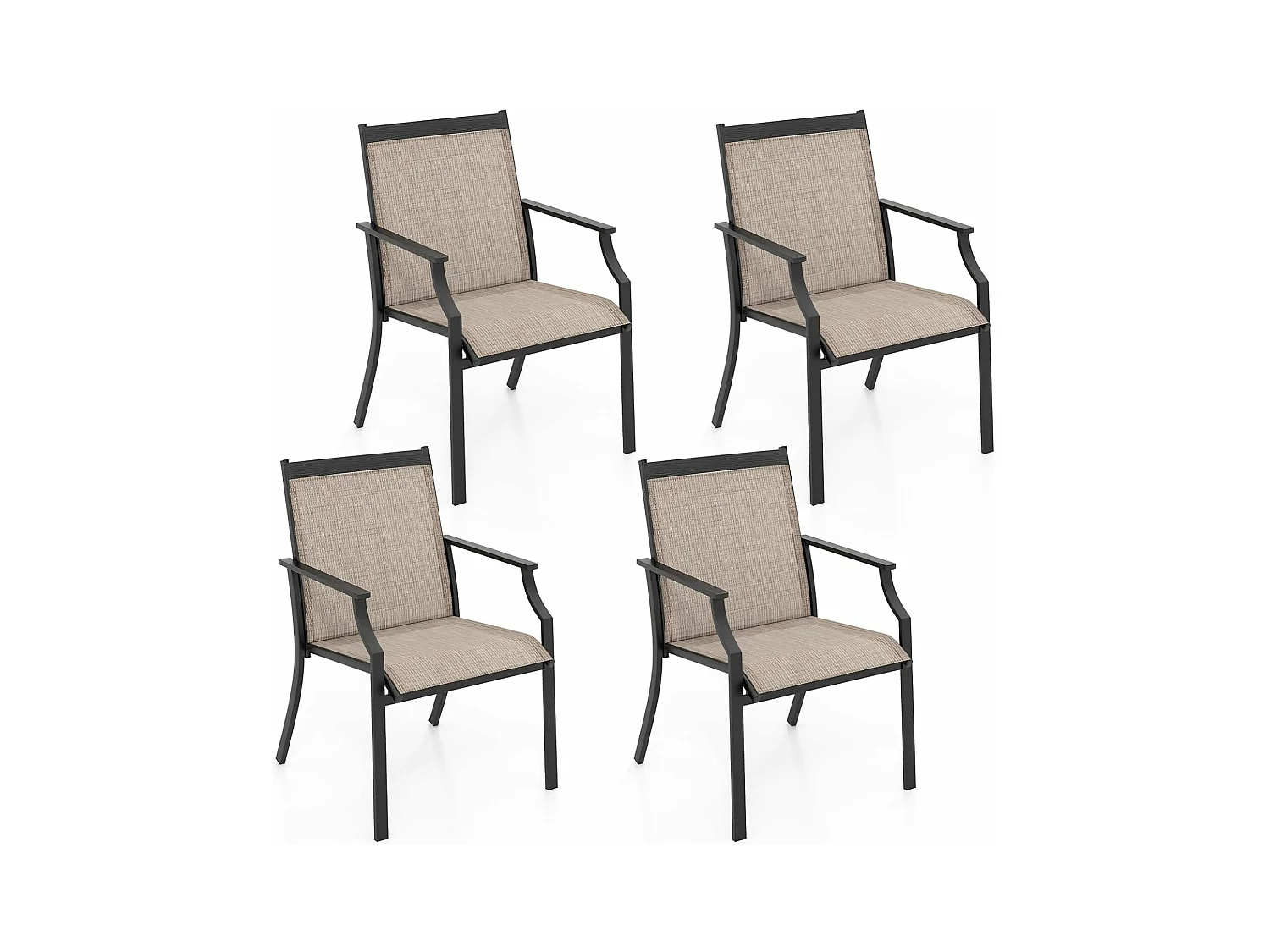 Set van 2 tuinstoelen, terrasstoelen, balkonstoelen met ademende zitting, outdoorstoelen tot 150 kg belastbaar, voor tuin, balkon, zwembad, koffieZB33582