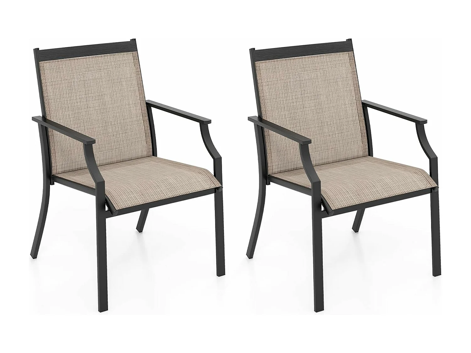 Set van 2 tuinstoelen, terrasstoelen, balkonstoelen met ademende zitting, outdoorstoelen tot 150 kg belastbaar, voor tuin, balkon, zwembad, koffieZB33582