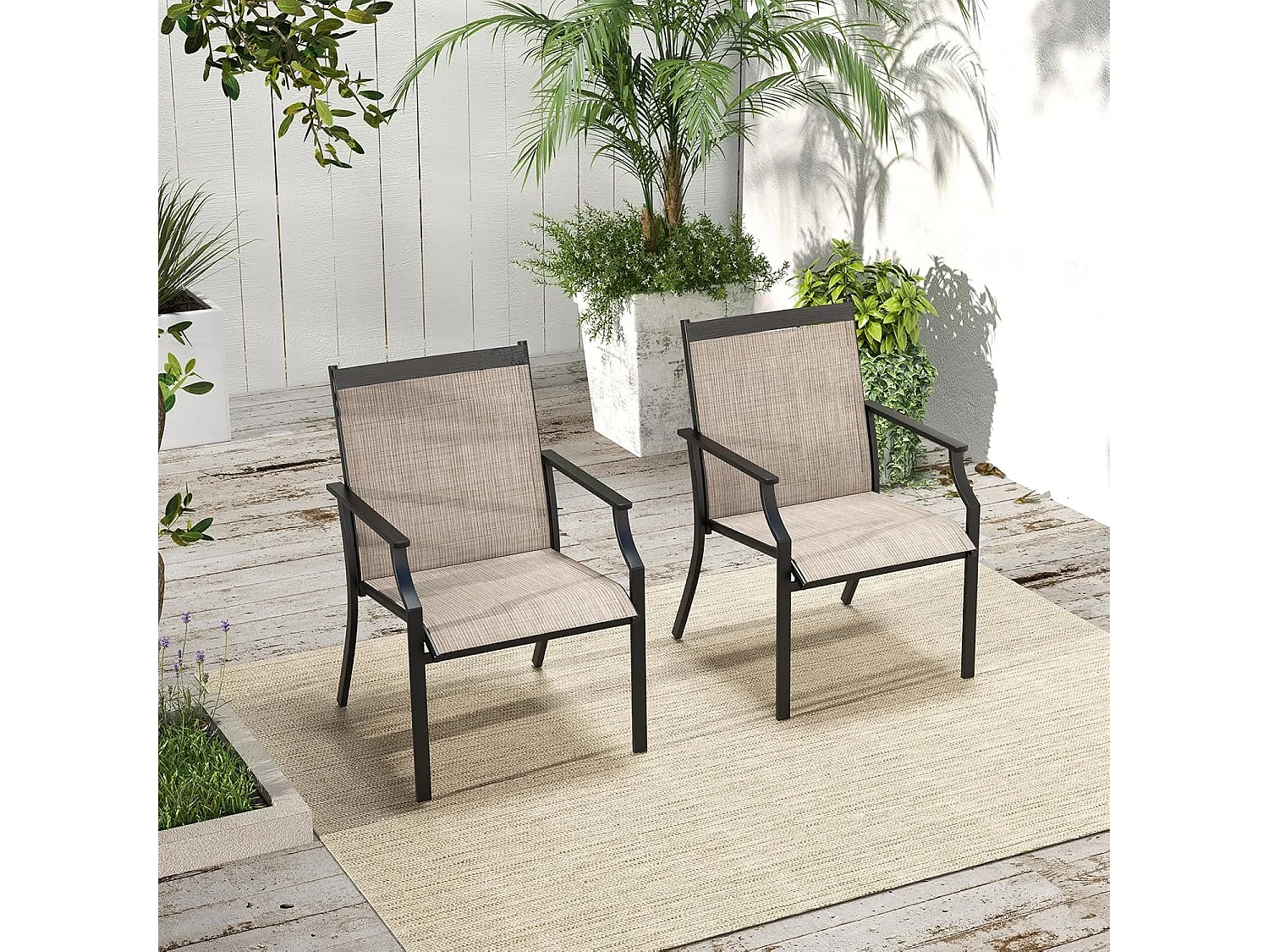 Set van 2 tuinstoelen, terrasstoelen, balkonstoelen met ademende zitting, outdoorstoelen tot 150 kg belastbaar, voor tuin, balkon, zwembad, koffieZB33582