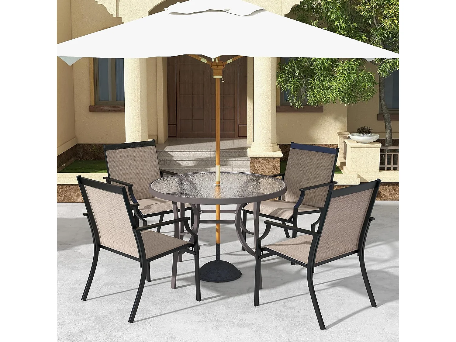 Set van 2 tuinstoelen, terrasstoelen, balkonstoelen met ademende zitting, outdoorstoelen tot 150 kg belastbaar, voor tuin, balkon, zwembad, koffieZB33582