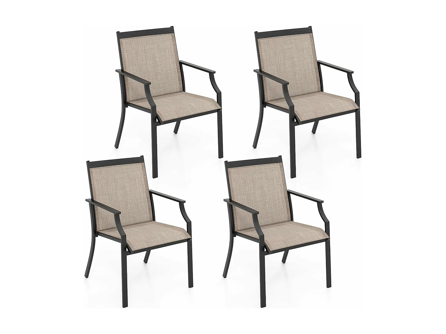 Set van 2 tuinstoelen, terrasstoelen, balkonstoelen met ademende zitting, outdoorstoelen tot 150 kg belastbaar, voor tuin, balkon, zwembad, koffieZB33582