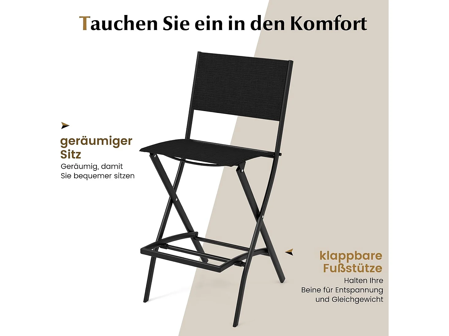 Set van 2 outdoor barkrukken, inklapbare barstoelen, tot 150 kg belastbaar, zithoogte 71 cm, tuinstoelen voor balkon, tuin en zwembad, zwartZB33563