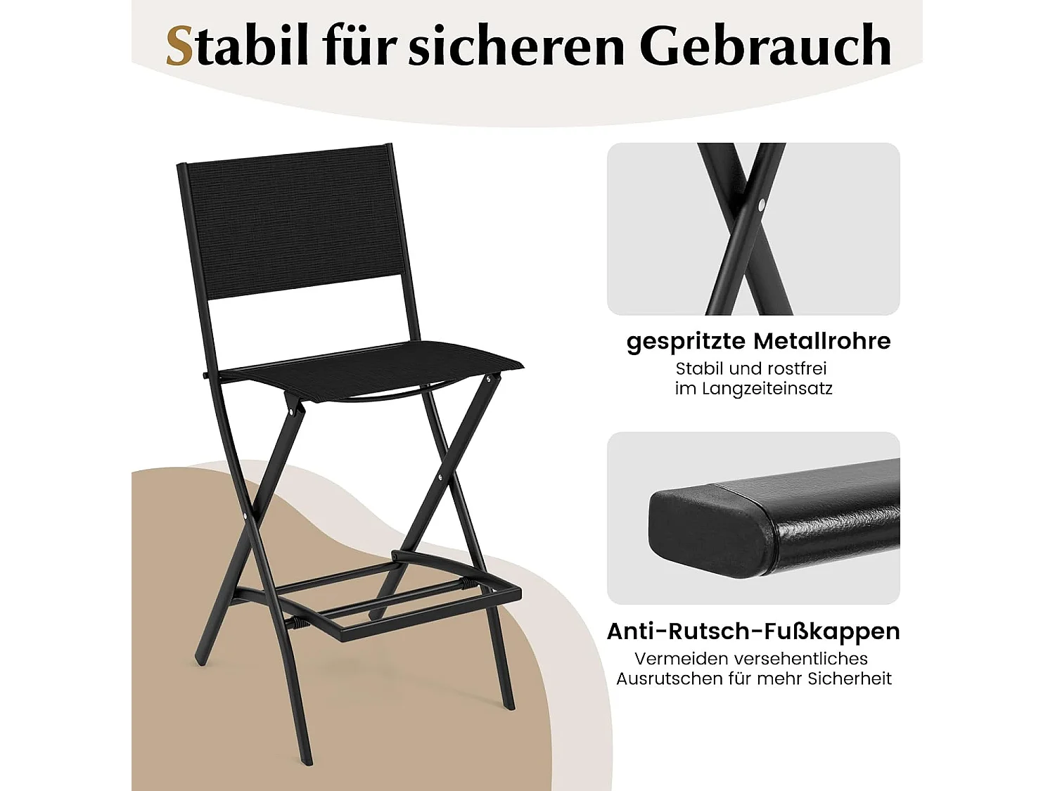 Set van 2 outdoor barkrukken, inklapbare barstoelen, tot 150 kg belastbaar, zithoogte 71 cm, tuinstoelen voor balkon, tuin en zwembad, zwartZB33563