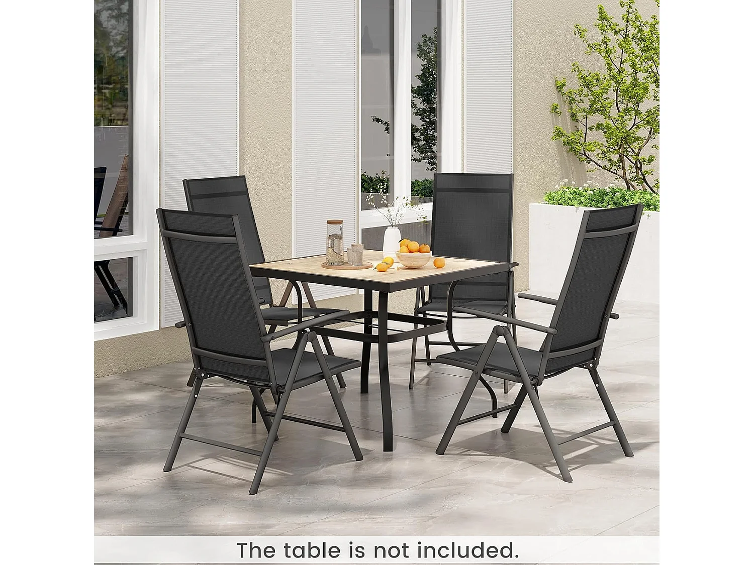 Set van 2 tuinstoelen, hoge rugleuning, klapstoelen met 7-voudig, balkonstoelen, tot 180 kg belastbaar, terrasstoelen voor  tuin,terras, balkon, zwart ZB33794