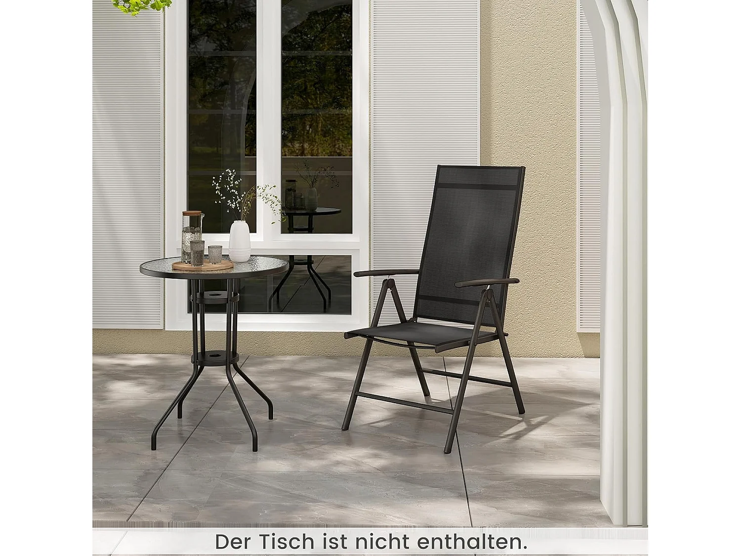 Set van 2 tuinstoelen, hoge rugleuning, klapstoelen met 7-voudig, balkonstoelen, tot 180 kg belastbaar, terrasstoelen voor  tuin,terras, balkon, zwart ZB33794