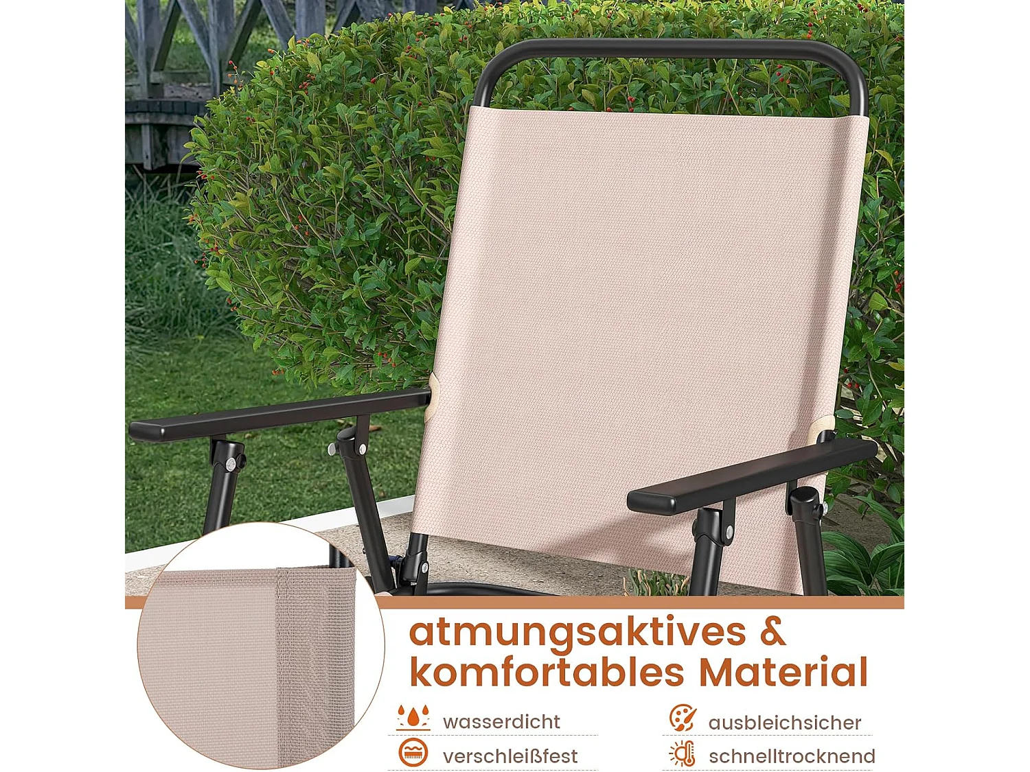 Set van 2 tuinstoelen, hoge klapstoelen met voetensteun,inklapbare barkrukken tot 150 kg belastbaar, balkonstoelen voor balkon, tuin, zwembad ZB33578