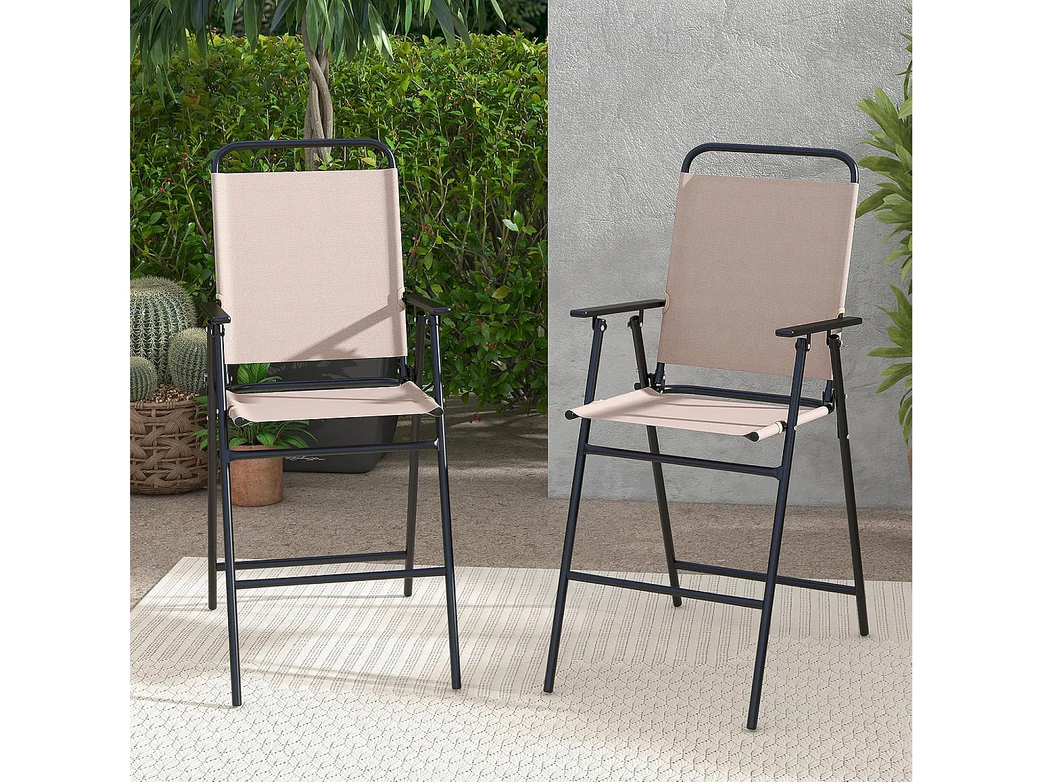 Set van 2 tuinstoelen, hoge klapstoelen met voetensteun,inklapbare barkrukken tot 150 kg belastbaar, balkonstoelen voor balkon, tuin, zwembad ZB33578