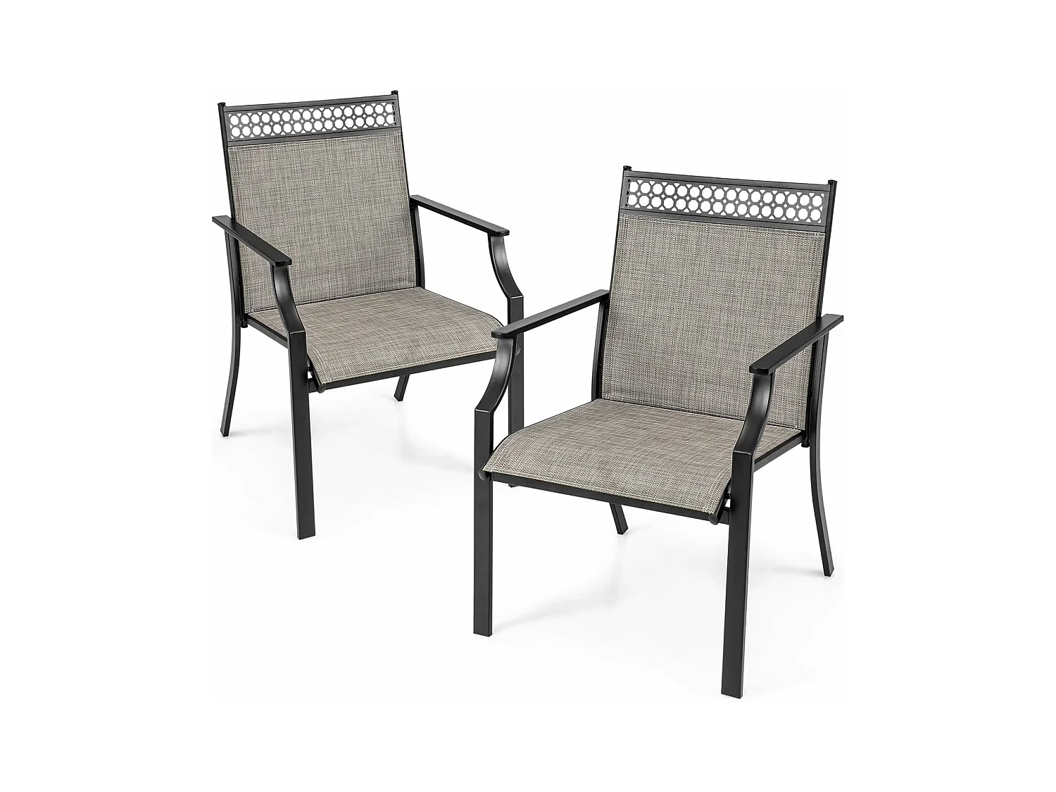 Set van 2 tuinstoelen, terrasstoelen, balkonstoelen met sneldrogende stof, outdoorstoelen, belastbaar tot 150 kg, voor tuin, balkon, zwembad (koffie)ZB33584