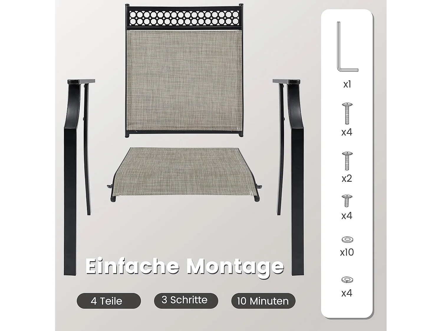 Set van 2 tuinstoelen, terrasstoelen, balkonstoelen met sneldrogende stof, outdoorstoelen, belastbaar tot 150 kg, voor tuin, balkon, zwembad (koffie)ZB33584